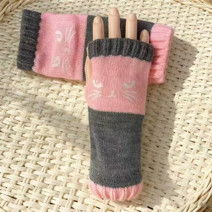 🔥Winter Hot Sale🎁Cat Knitted Embroidery Fingerless Gloves - Cosy, Stylish, Casual Winter Wear
